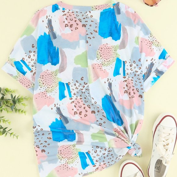 Paint Leopard Print Folded Sleeve Detailed Top - Picture 4 of 6